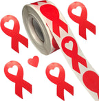 500 Red Ribbon Stickers AIDS Awareness Day Accessories Heart Disease Awareness Sticker Ribbon Week Supplies (Red)