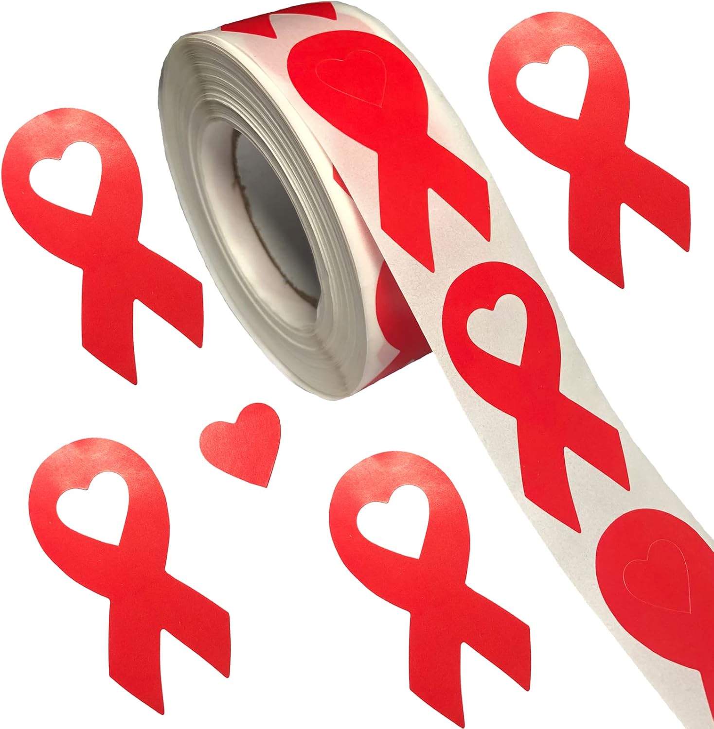 500 Red Ribbon Stickers AIDS Awareness Day Accessories Heart Disease Awareness Sticker Ribbon Week Supplies (Red)