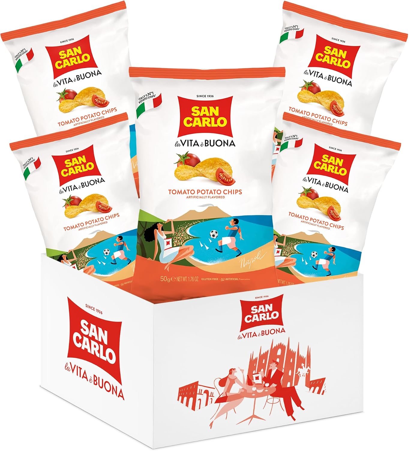San Carlo Multi Pack 5X Tomato n°1 Italian Potato Chips - 150gr - for Snacking Bliss