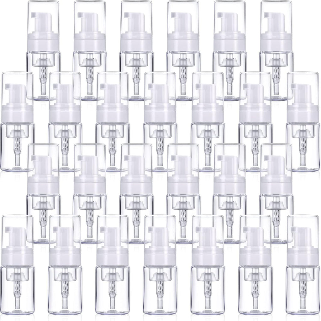 50 Pack Foam Pump 1oz/30ml Refillable Dispenser Travel Size Plastic Mini Bottle for Lash Shampoo, Cleaning, Cosmetics - Portable Clear Foaming Packaging