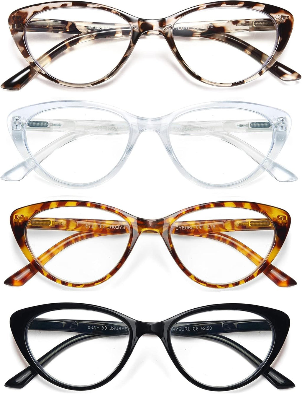 EYEURL 4-Pack Reading Glasses for Women-Cat Eye Blue Light Blocking Fashion Reader mit Spring Hinge,Anti-Glare Cat Eye Reading Glasses for Women,1.75