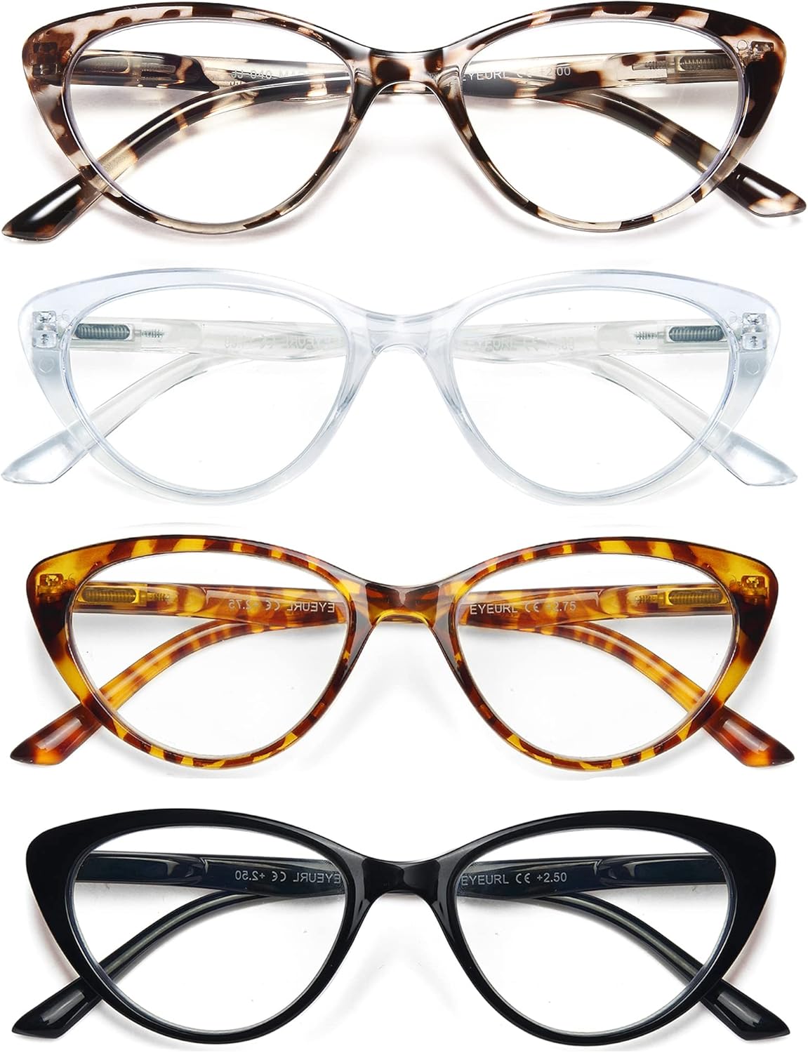 EYEURL 4-Pack Reading Glasses for Women-Cat Eye Blue Light Blocking Fashion Reader mit Spring Hinge,Anti-Glare Cat Eye Reading Glasses for Women,1.75