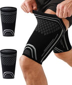 1 Pair Thigh Compression Sleeve for Men and Women, Upper Leg Sleeves, Anti Slip Hamstring Compression Sleeve for Pulled Muscle Relief, Running, Workout, Sports Recovery (Black and White, Large)
