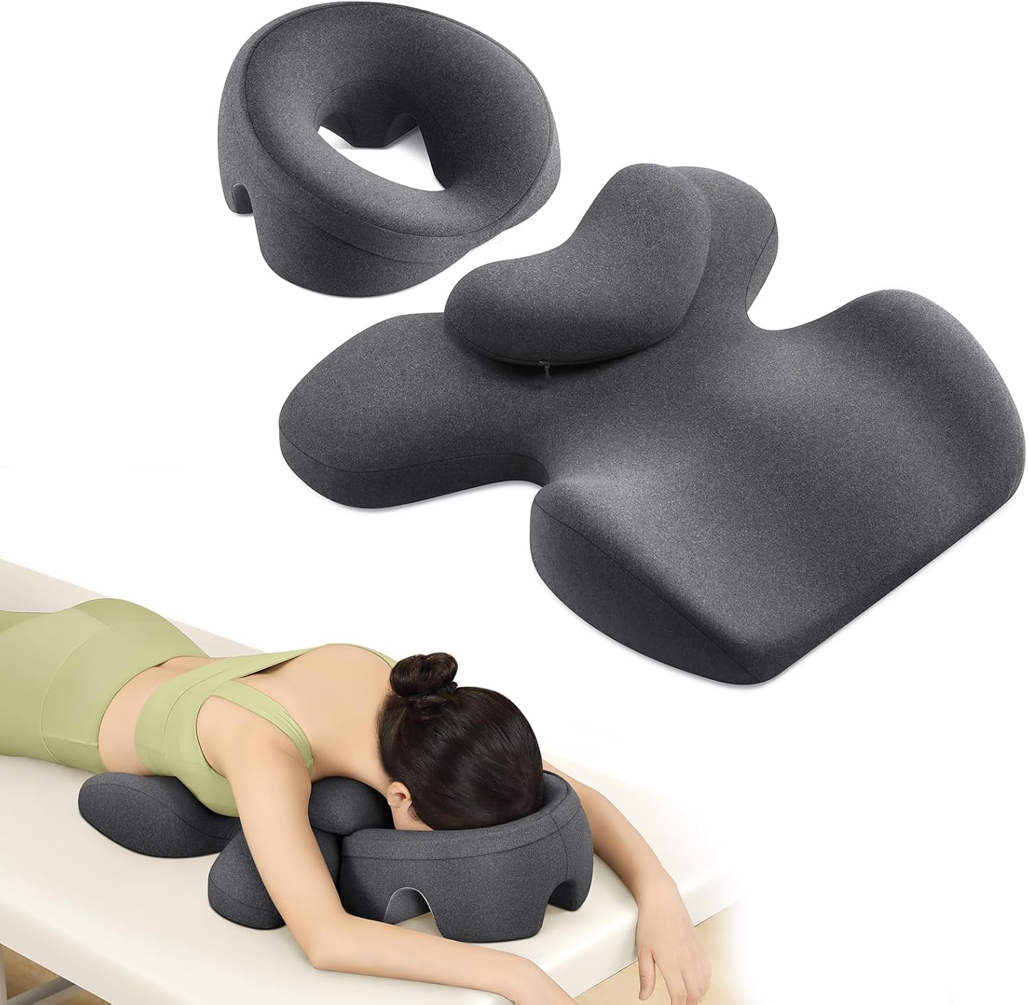 Prone Massage Pillow, a Chest and face Support Sleep Pillow, is Suitable for Massage, SPA and Sleep. Face Down for Eye Surgery， After Surgery for Sleeping (Dark Grey)