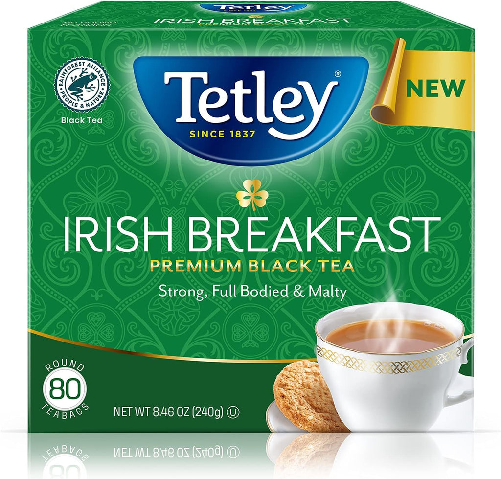 Tetley Irish Breakfast Premium Black Tea, 80 Tea Bags, Rainforest Alliance Certified