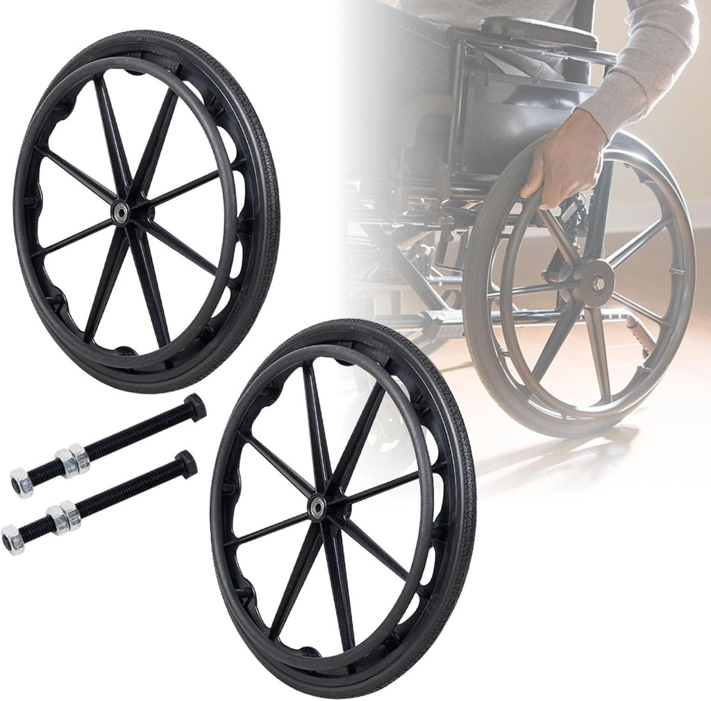 WORDFUN 2pcs Solid Wheel Replacement for Wheelchairs Walker, Wheelchair Rear Wheel, WearResistant and Non-Slip, Solid PU Wheel with Bearing, for Handicapped Manual Wheelchairs