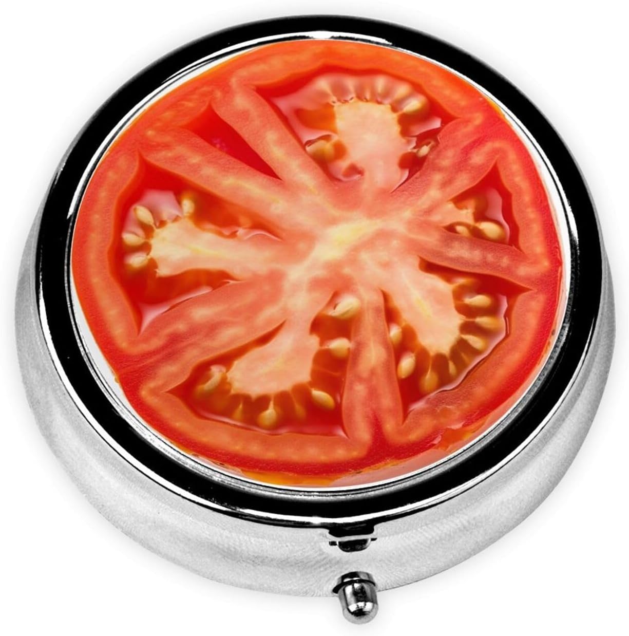 Pill Case Tomato Slice Round Pill Box Daily 3 Compartment Travel Pill Container for Pocket Purse Portable Medicine Cod Liver Oil Storage Box 3 Times a Day Pill Organizer