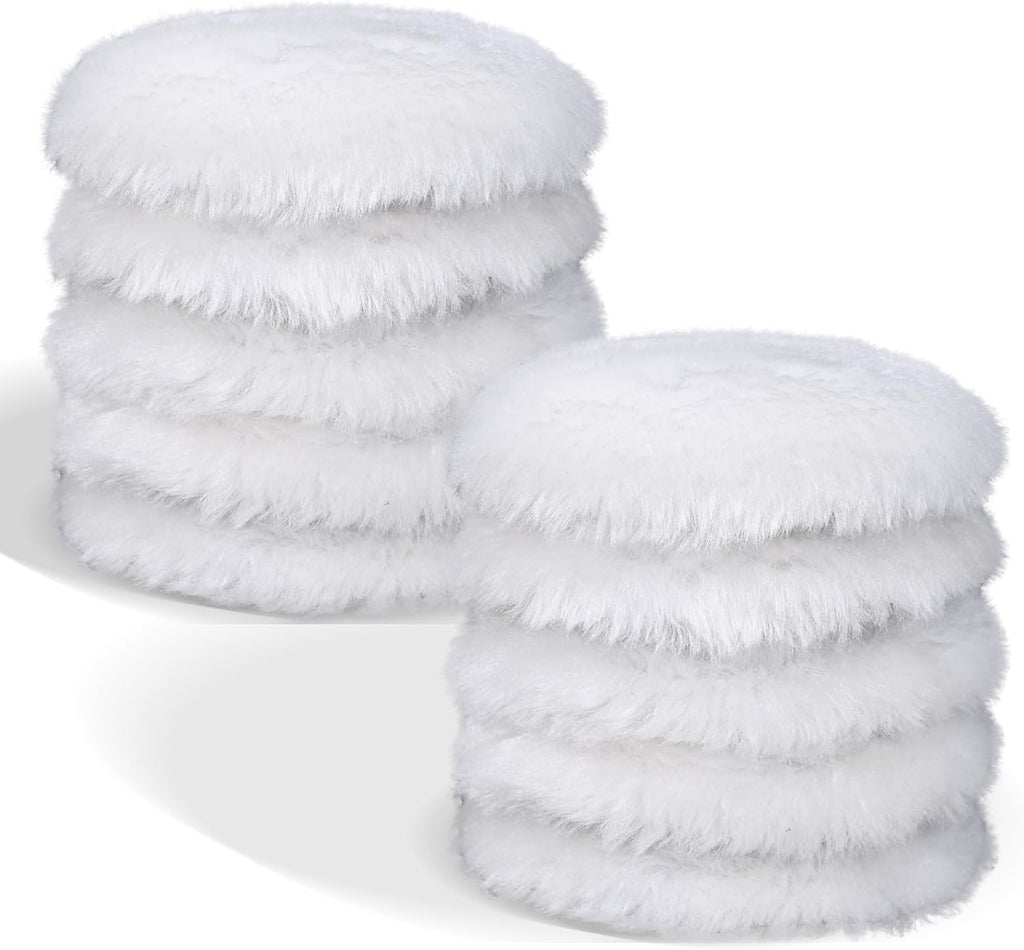 10 PCS 3 Inch Wool Polishing Pad Hook and Loop Buffing Wheel for Orbital Polisher Buffer Synthetic Polisher Wheel (3 Inch Small Size)