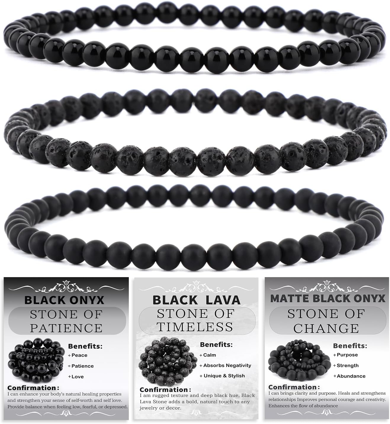 NCB 2.3-Piece 4mm Natural Crystal Gemstone Stretch Bracelets – Handmade Reiki Energy Healing Jewelry for Meditation,Yoga, Unisex