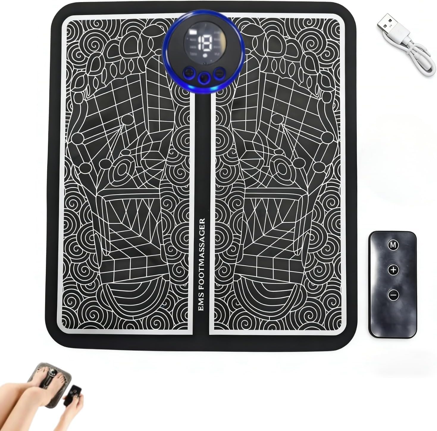 Foot Massager with Remote Control, Foot Stimulating Massage Mat Improves and Promotes Muscle Stimulator for Neuropathy & Recovery, 8 Modes 19 Levels, Foot Mat System for Pain Relief