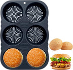 Hamburger Bun Pan,6 Cavity Silicone Hamburger Bread Mold,Non-Stick Heat-Hamburger Bun Mold,Food-Safe Silicone Hamburger Bun Pans for Baking Hamburger Bun hot dog bun pan