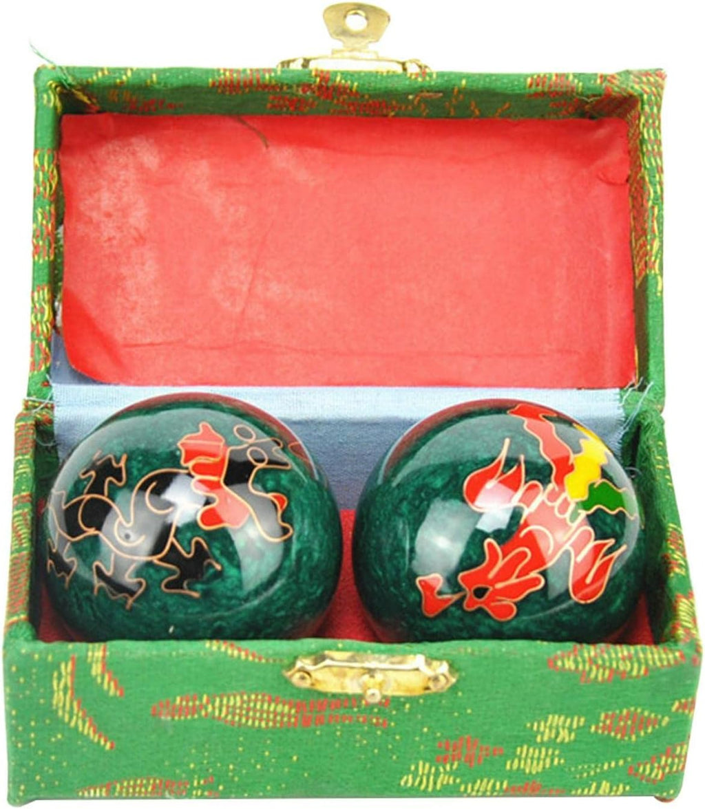 2 Pcs Baoding Balls, Chinese Health Exercise Stress Balls, Meditation Massage Handball with Box, Hand Exercise Ball for Men Women Hand Exercises and Stress Relief(COLOR:Green Dragon and Phoenix)