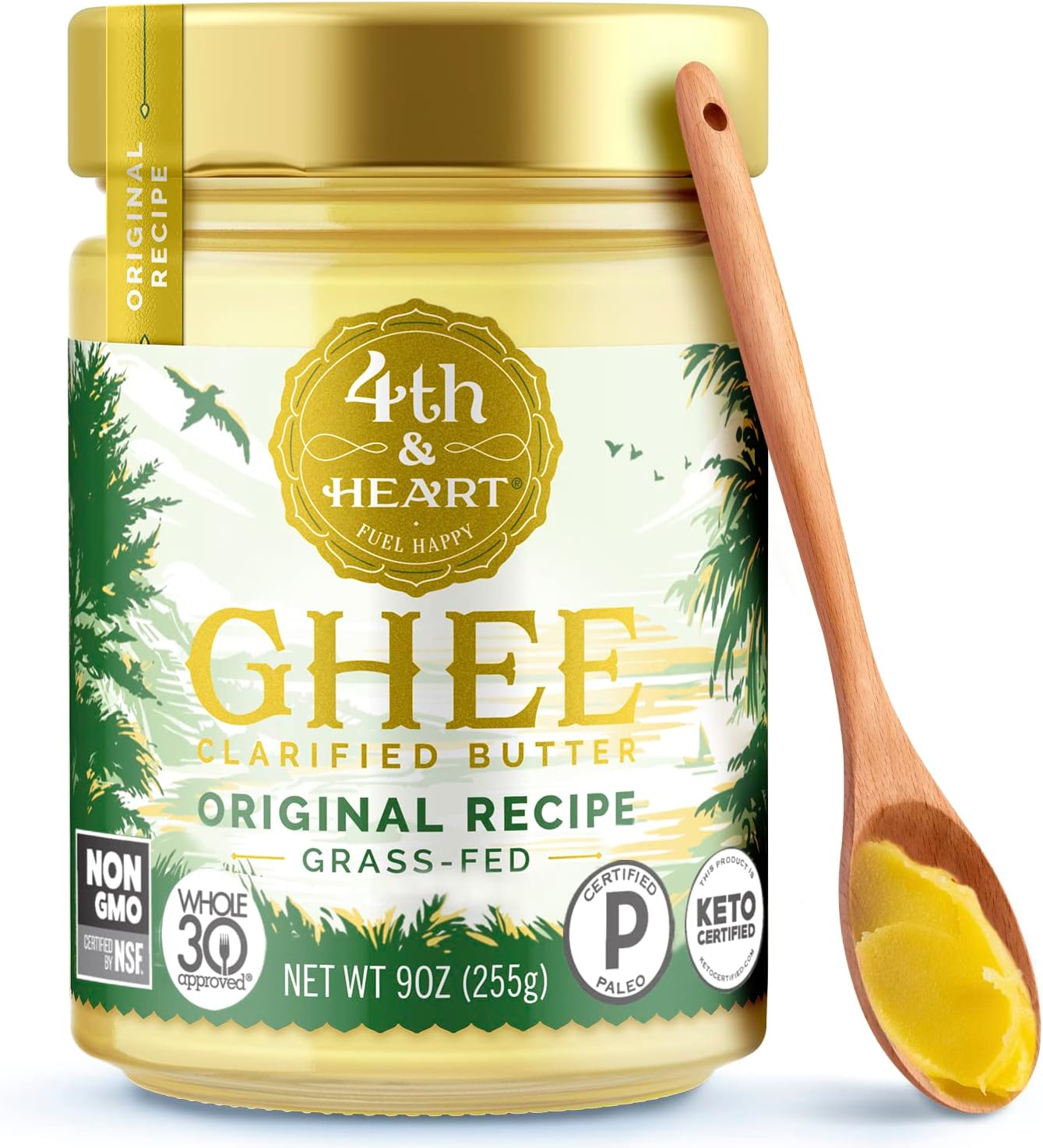 4th & Heart Original Grass-Fed Ghee, Clarified Butter, 1:1 Butter Substitute, Pasture-Raised, Lactose & Casein Free, 9 oz