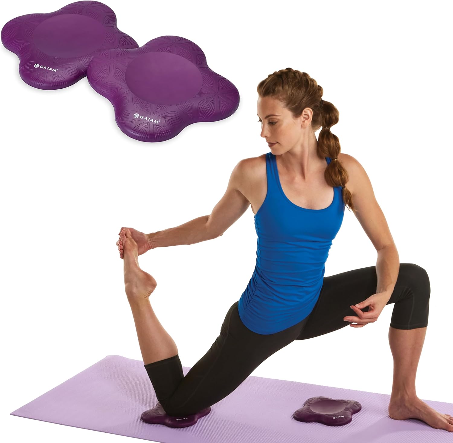 Gaiam Yoga Knee Pads (Set of 2) - Yoga Props and Accessories for Women/Men Cushions Knees and Elbows for Fitness, Travel, Meditation, Kneeling, Balance, Floor, Pilates