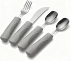 5 oz Weighted Adaptive Utensils Set with Rocker Knife - Balanced Weighted Silverware for Parkinson's Disease, Moderate Hand Tremors & Essential Tremor, Ergonomic Grip Handles (Grey)