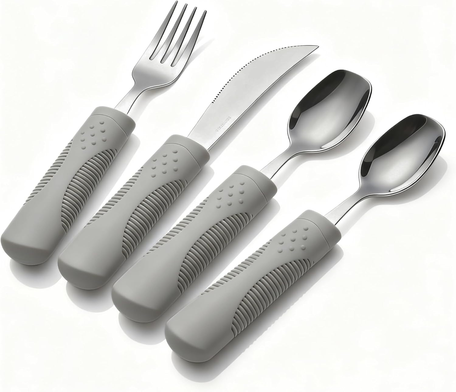 5 oz Weighted Adaptive Utensils Set with Rocker Knife - Balanced Weighted Silverware for Parkinson's Disease, Moderate Hand Tremors & Essential Tremor, Ergonomic Grip Handles (Grey)