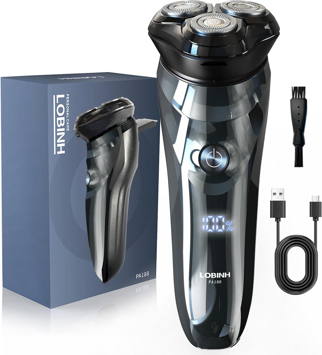 Electric Shaver for Men, 100% Washable Rechargeable Waterproof Electric Razor Wet & Dry Shaving with Pop-up Trimmer, 1 Hour Fast Charging, 4D Floating Head, LCD Power Indicator
