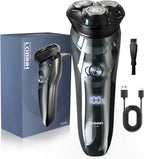 Electric Shaver for Men, 100% Washable Rechargeable Waterproof Electric Razor Wet & Dry Shaving with Pop-up Trimmer, 1 Hour Fast Charging, 4D Floating Head, LCD Power Indicator