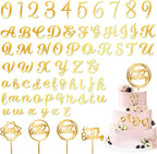 Teenyyou 68 Pcs Acrylic Alphabet Number Cake Topper 0-9 Number and A-z Letters Personalized Cake Picks Decor DIY Name Cupcake Toppers Christmas Wedding Baby Shower Party(Gold)