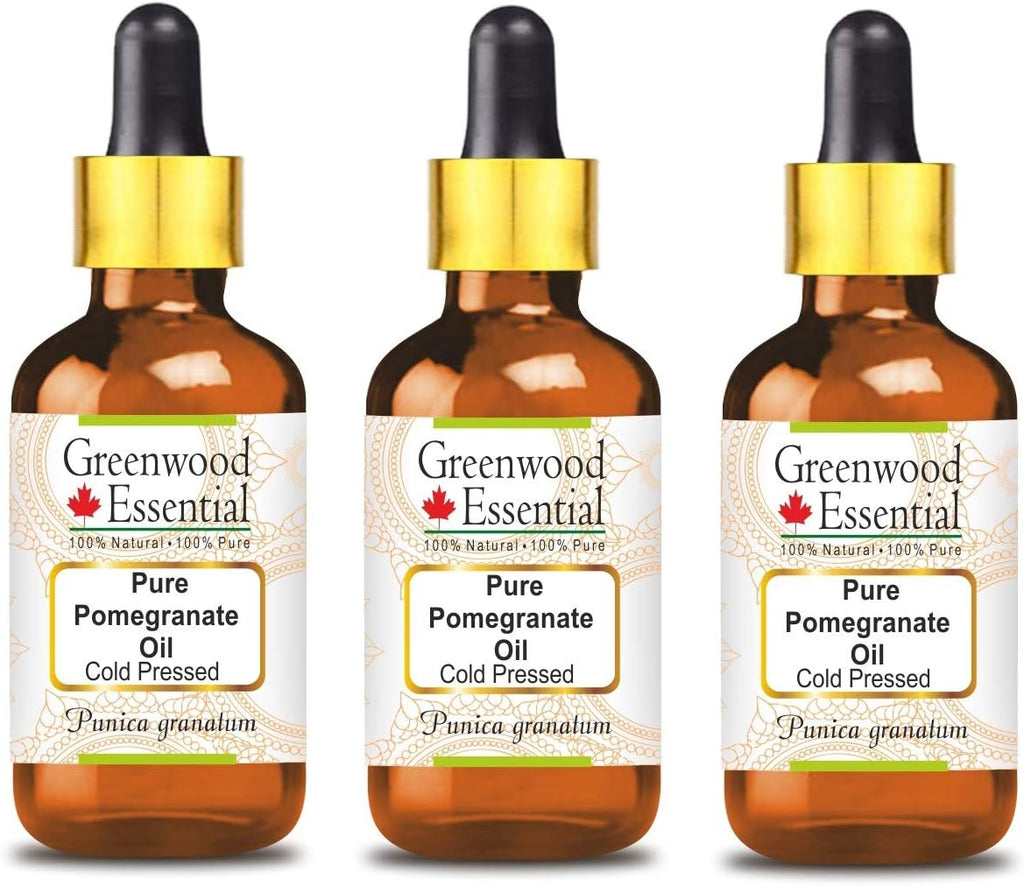 Greenwood Essential Pure Pomegranate Oil (Punica granatum) with Glass Dropper Cold Pressed (Pack of Three) 100ml X 3 (10 oz)