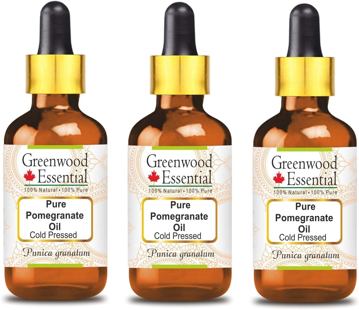 Greenwood Essential Pure Pomegranate Oil (Punica granatum) with Glass Dropper Cold Pressed (Pack of Three) 100ml X 3 (10 oz)