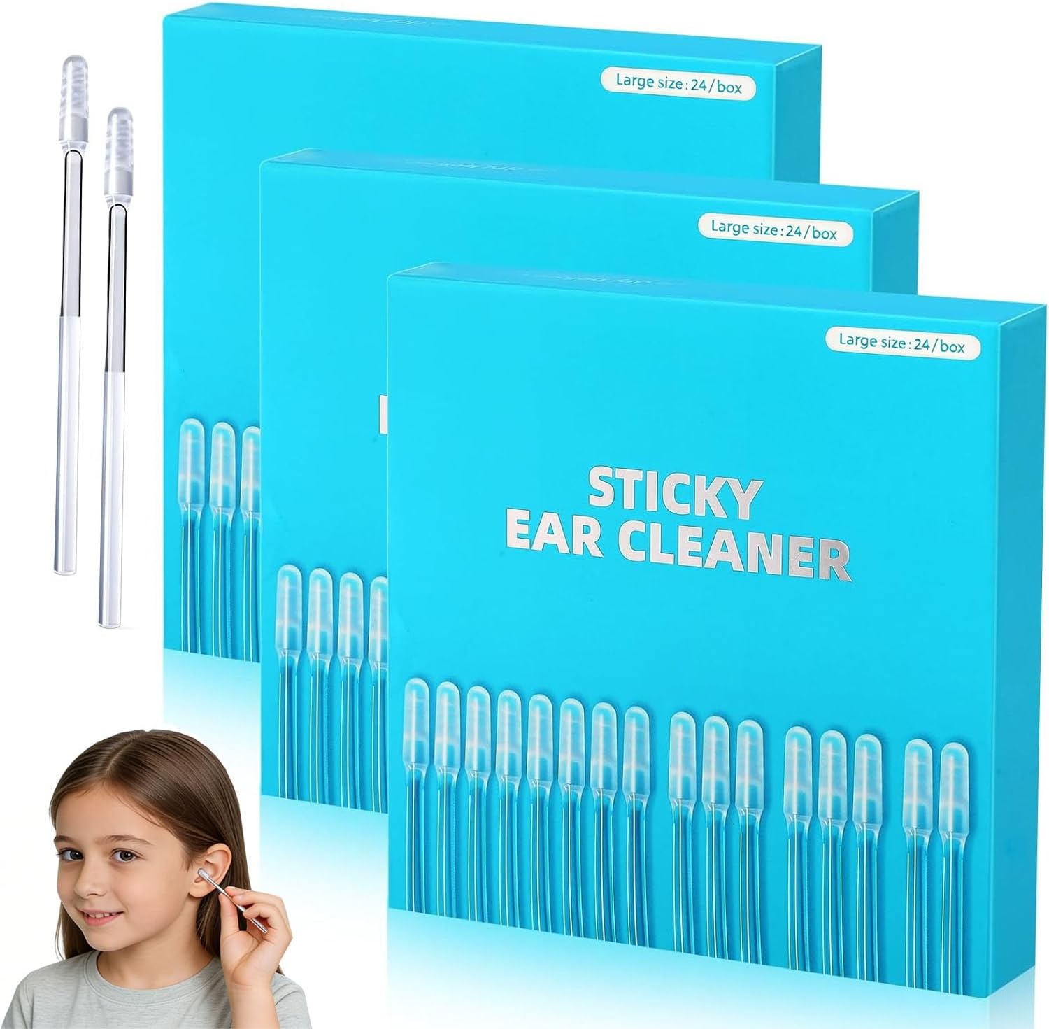 Sticky Ear Cleaning Sticks – Gentle, Visible Ear Care, Sticky Ear Swabs, Reusable Adhesive Soft Head Swabs, Adhesive Ear Cleaning Sticks for All Ages (3 Box)