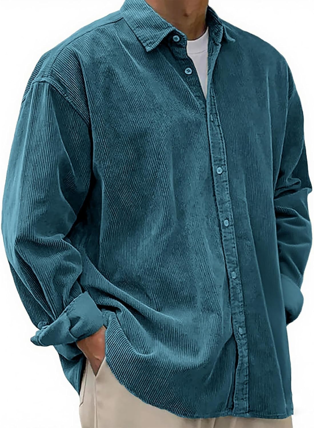 Mens Corduroy Shirt Long Sleeve Button Down Shirt Jacket Regular Fit Business Casual Work Shirts Shacket Oversize Tshirt