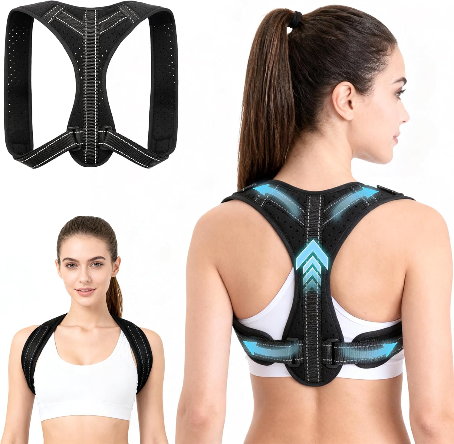 Posture Corrector for Men and Women, Adjustable Back Brace Upper Spine Straightener, Breathable Shoulder, Neck, Clavicle & Back Support, Relieve Slouching, Hunching, and Back Pain, XL