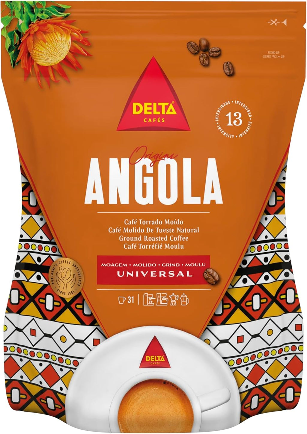 Delta Angola Ground Coffee 220gr/7.76oz – African Origin, Rich & Intense Flavor, Medium Roast, Premium Quality Portuguese Coffee