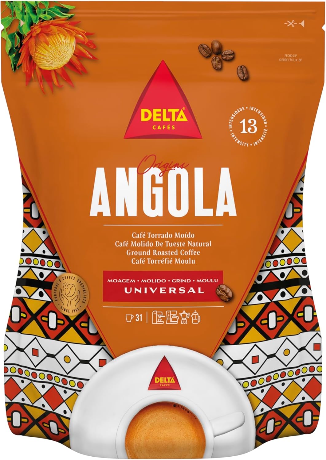 Delta Angola Ground Coffee 220gr/7.76oz – African Origin, Rich & Intense Flavor, Medium Roast, Premium Quality Portuguese Coffee