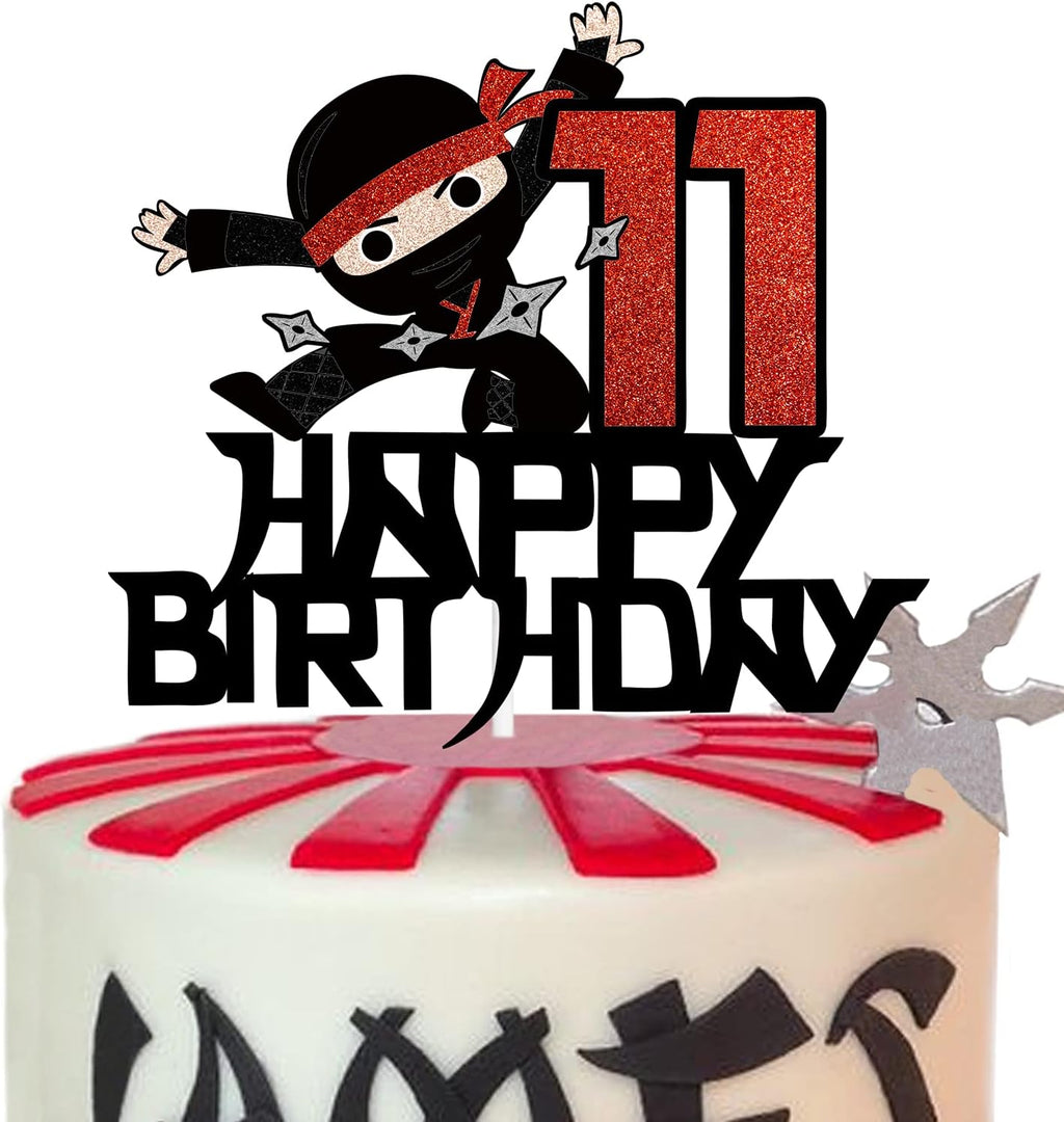 11th Happy Birthday Cake Topper Kung FU Ninja Themed Karate Boy Girl Glitter Party Cake Decorations