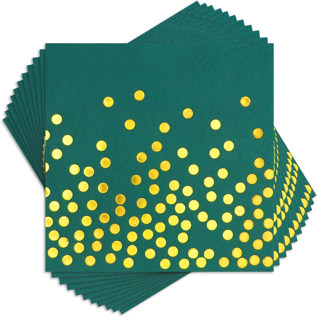 100 Pack Green Cocktail Napkins Disposable - Green and Gold Paper Napkins for Wedding Birthday Anniversary Graduation Holiday Party Supplies
