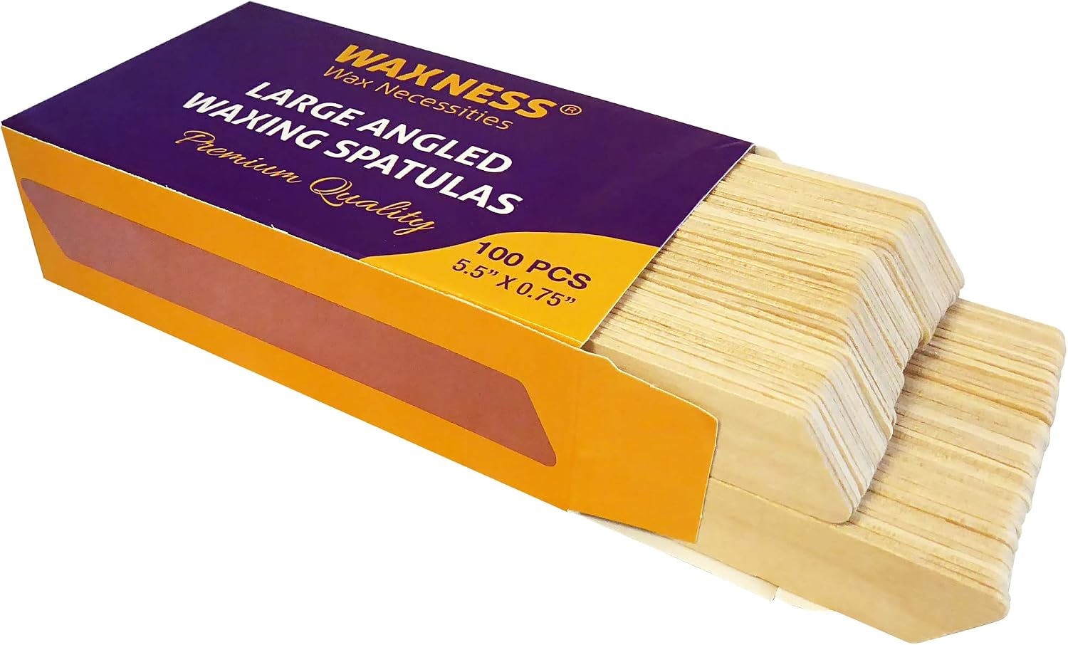Waxness Wooden Waxing Spatulas 100 Pcs – Angled Applicator Sticks for Body & Precision Waxing, Disposable Birchwood – Professional Use