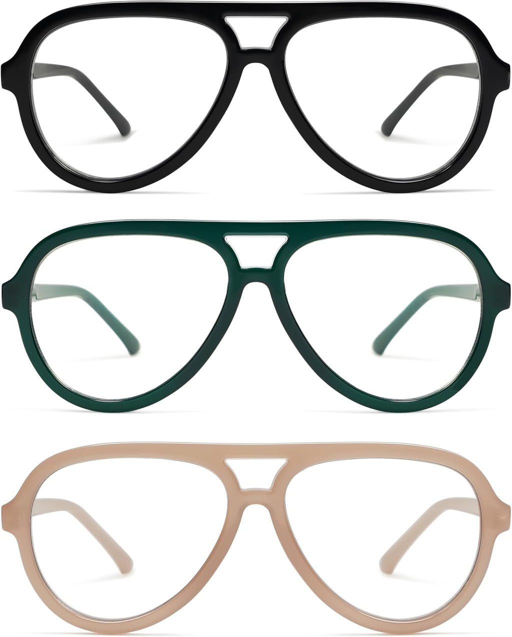 AMOMOMA 3 Pack Retro Oversized Aviator Reading Glasses for Women Men,Classic Large Reader Blue Light Computer Frame AM6111