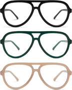 AMOMOMA 3 Pack Retro Oversized Aviator Reading Glasses for Women Men,Classic Large Reader Blue Light Computer Frame AM6111