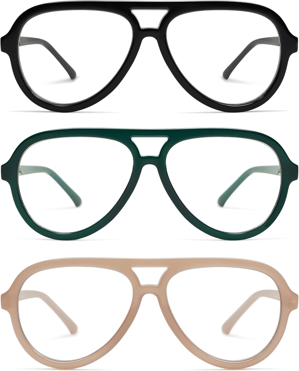 AMOMOMA 3 Pack Retro Oversized Aviator Reading Glasses for Women Men,Classic Large Reader Blue Light Computer Frame AM6111