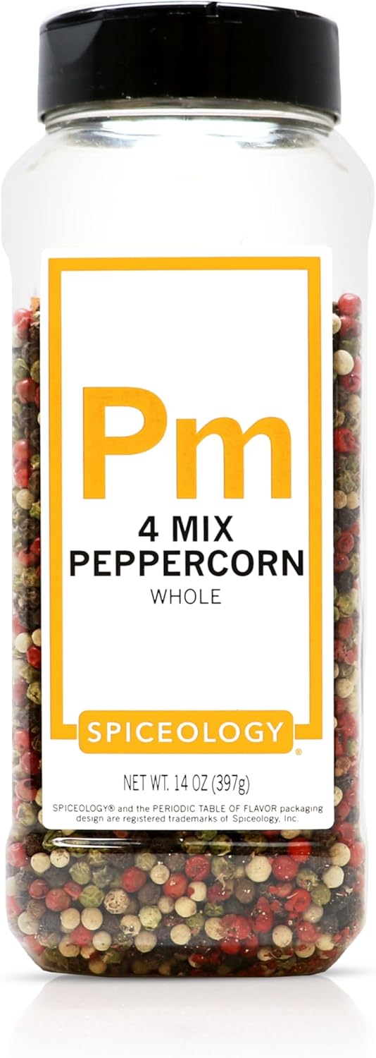 Spiceology – 4 Mix Peppercorn – Bold, Aromatic & Complex Pepper Blend – Whole Black, White, Green & Pink Peppercorns – Perfect for Grinders, Rubs, Sauces & Marinades – Freshly Packed – 14 oz
