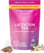 Pink Stork Organic Lactation Tea – Fenugreek, Fennel, Milk Thistle + More – Support for Breastfeeding, Pumping, Hydration, Milk Flow – Smooth Vanilla – 15 Sachets, Caffeine-Free