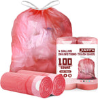 4 Gallon Trash Bags Drawstring 100 Count, JUKFITA Extra Strong Small Garbage Bags, Unscented Trash Can Liners for Bathroom Restroom Office Kitchen, Red