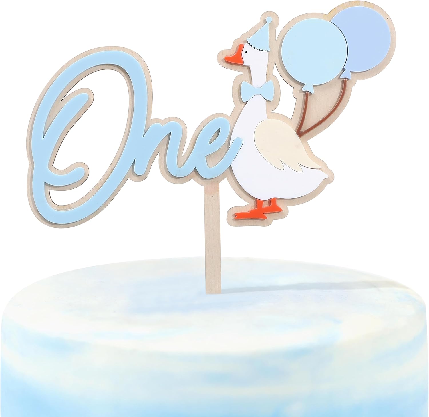 Wooden One Silly Goose 1st Birthday Cake Topper - Silly Goose First Birthday Decorations,Baby Girl 1st Party Decor (blue)