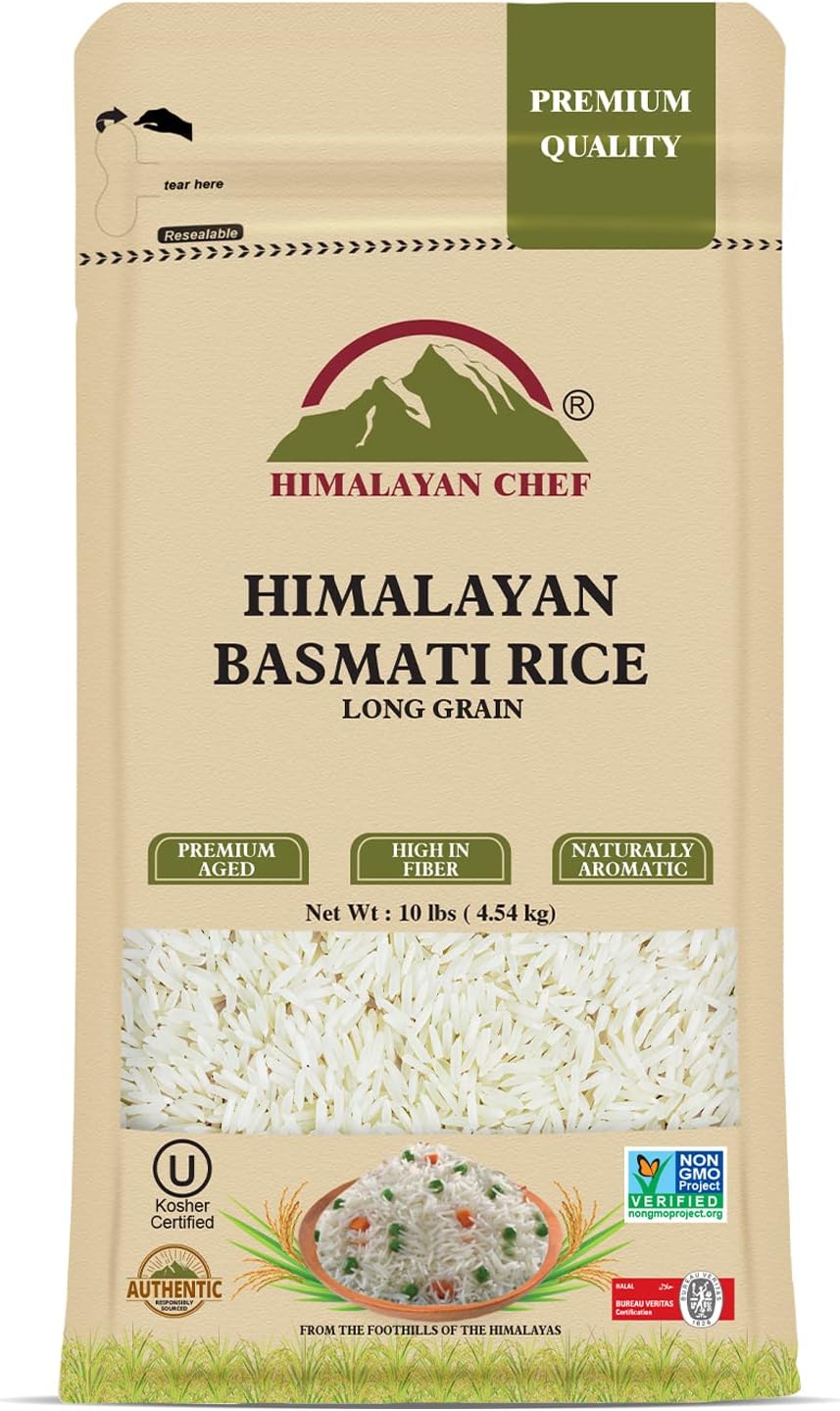 Himalayan Chef Basmati Rice,Extra Long Grain Rice Fluffy Quick Cooking Aromatic - 10 lbs.(Packaging May Vary)