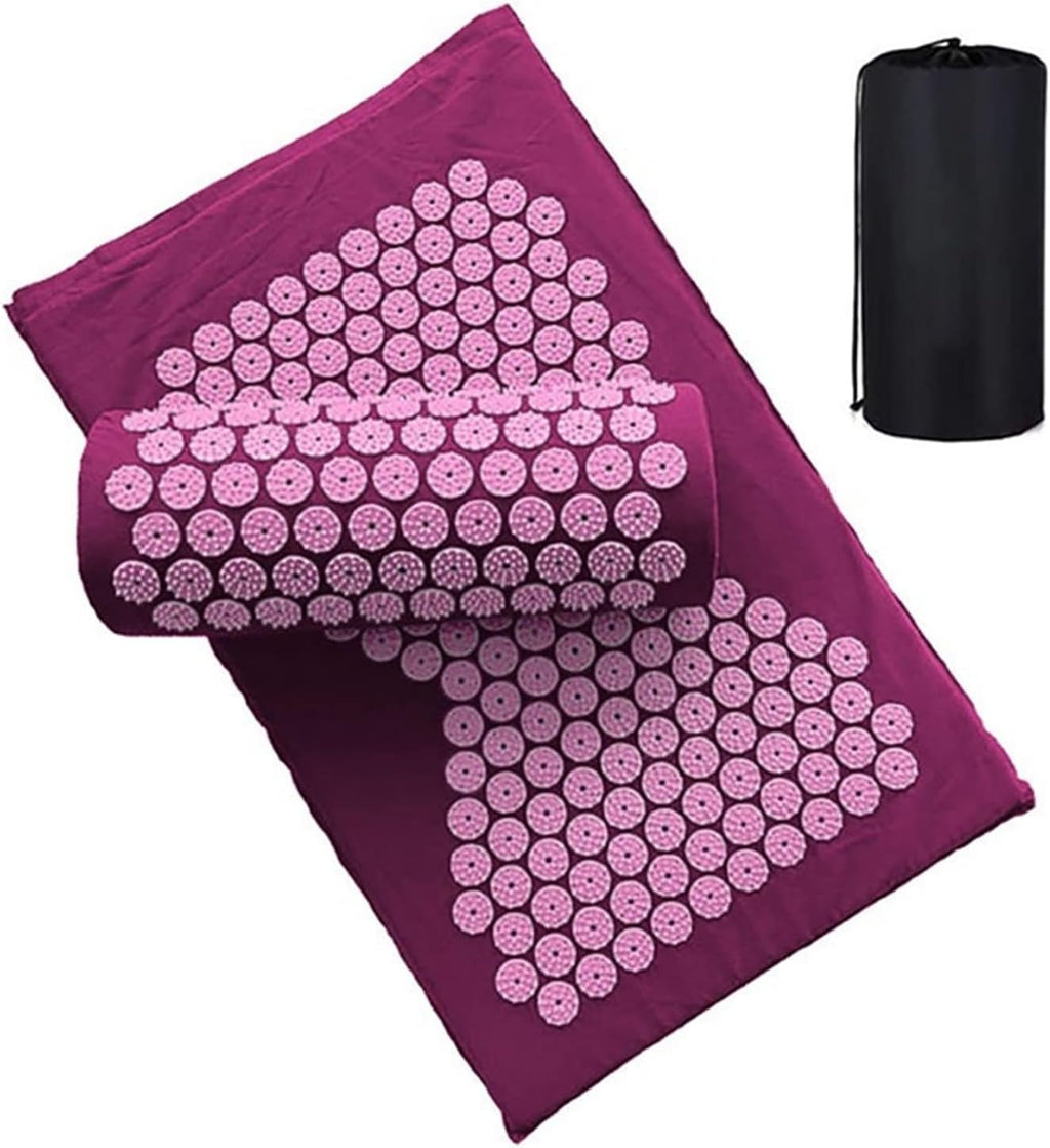 Massager Cushion Massage Mat Acupressure Relieve Pain Spike Acupuncture Yoga with Pillow(Pink with Bag)
