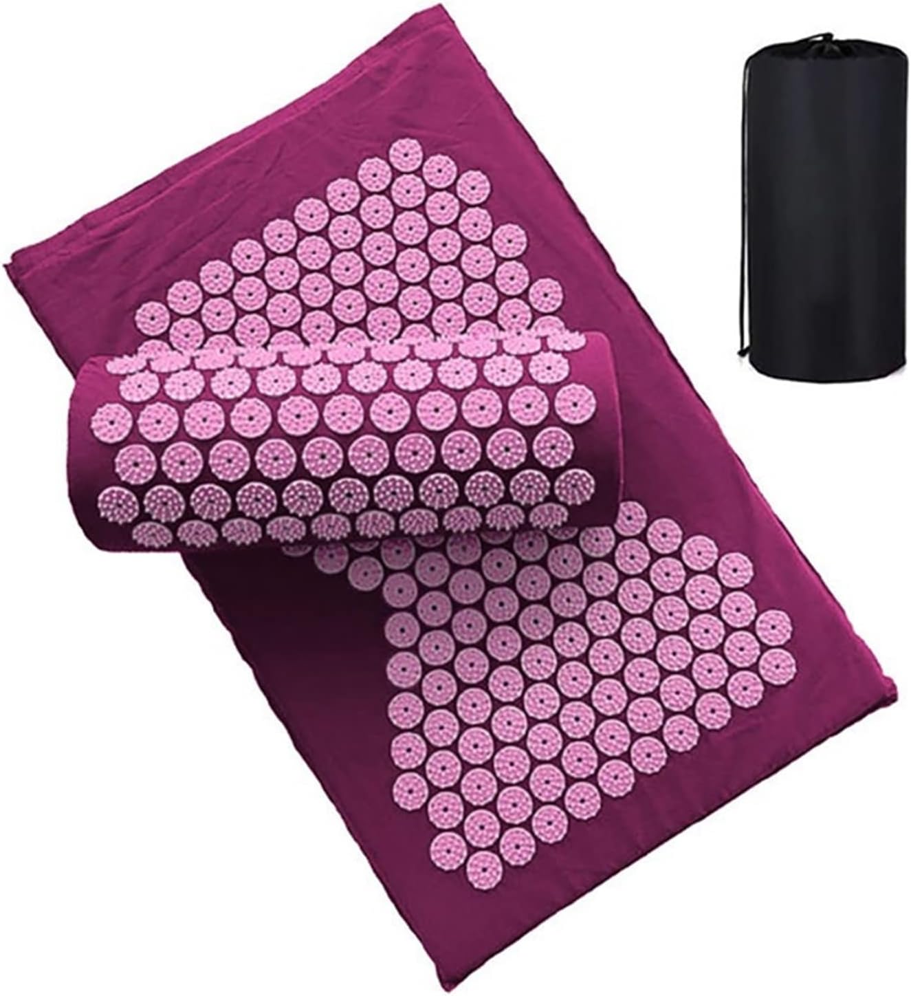 Massager Cushion Massage Mat Acupressure Relieve Pain Spike Acupuncture Yoga with Pillow(Pink with Bag)