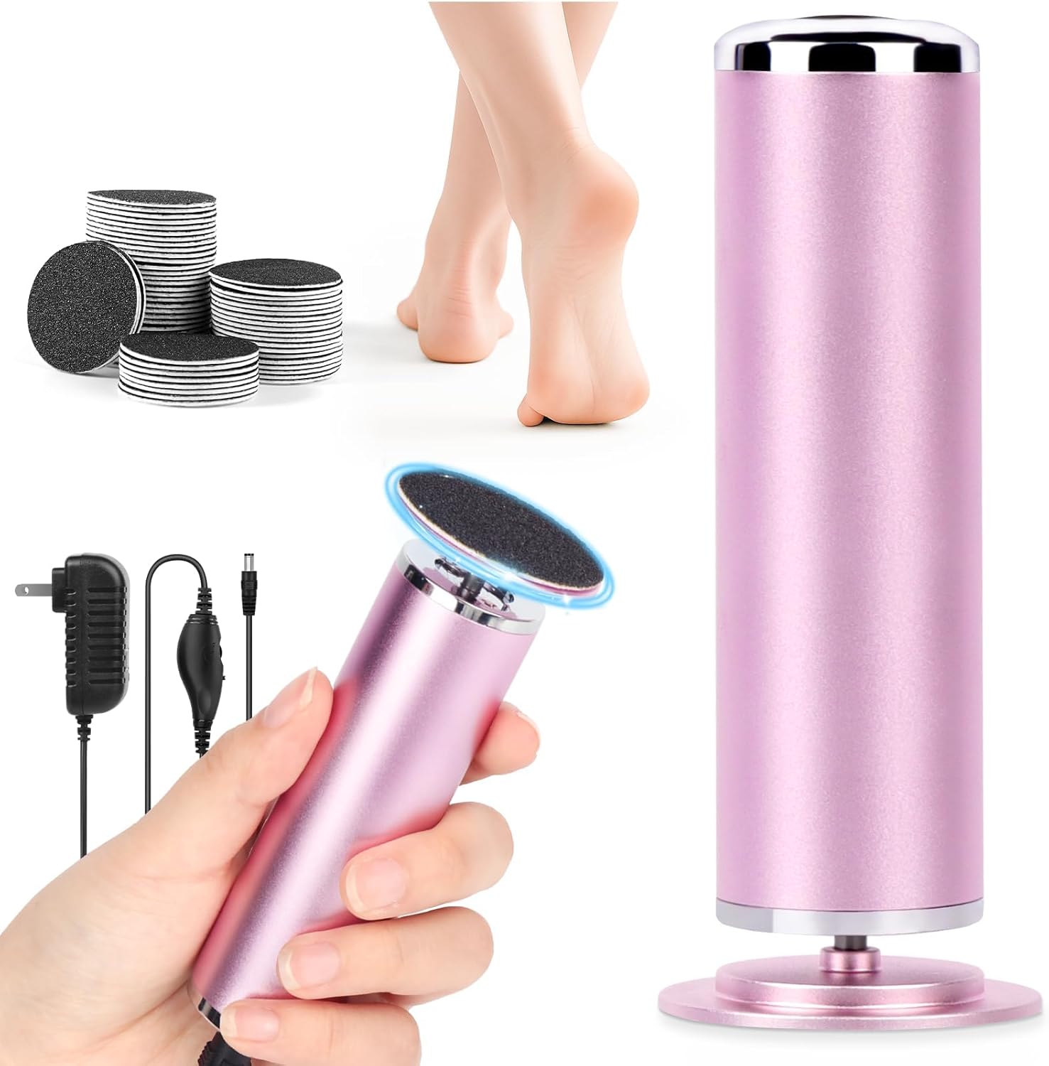 LIONVISON Electric Foot Callus Remover: Adjustable Speed Foot File for Cracked Heels - Working Women's Summer Pedicure Tool with 60pcs Sandpaper Discs - Dead Skin Remover for Dry Feet at-Home