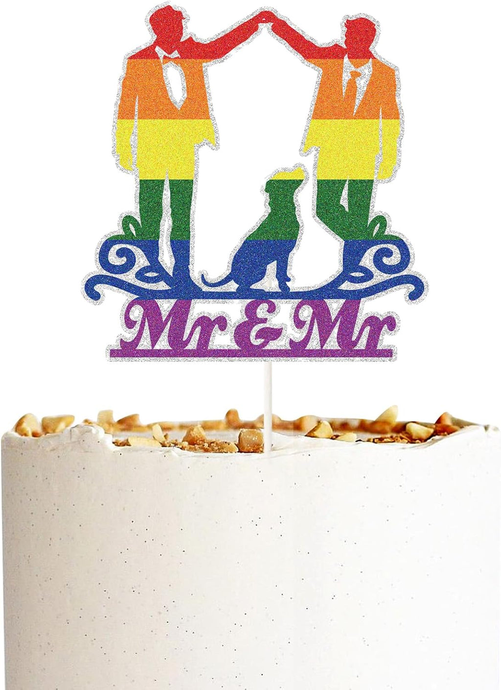 Rainbow Mr And Mr Gay Cake Topper,Men Wedding Engagement Cake Decor, LGBT Couple Groom and Groom Wedding Party Decorations