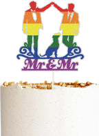 Rainbow Mr And Mr Gay Cake Topper,Men Wedding Engagement Cake Decor, LGBT Couple Groom and Groom Wedding Party Decorations