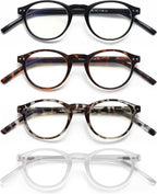 EYEURL 4-Pack Round Reading Glasses for Women Men Blue Light Glasses Retro Round Readers
