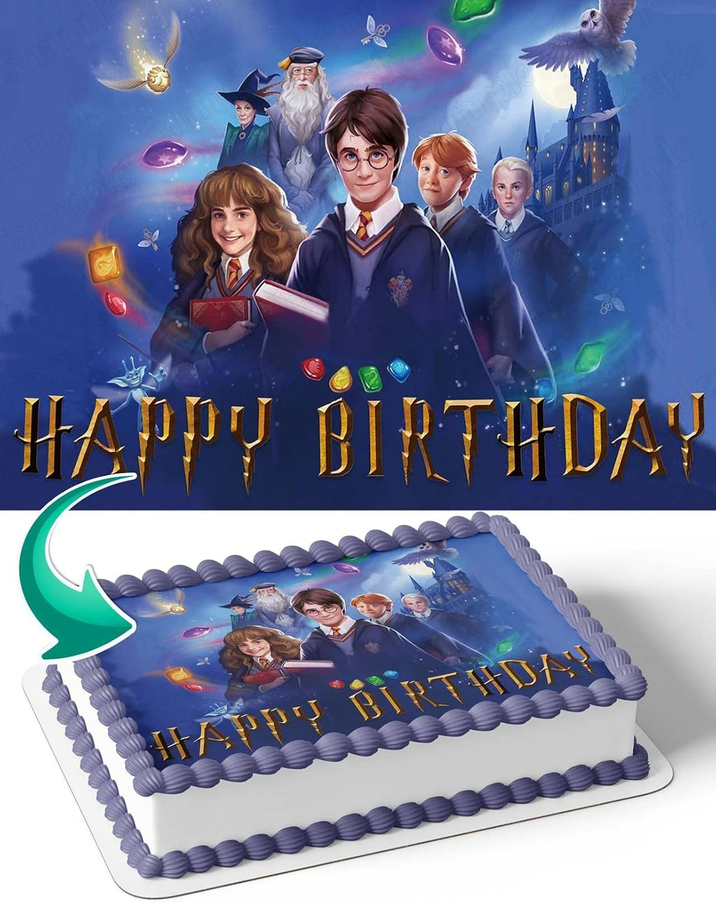 CAKECERY Wizards HRB Edible Cake Image Topper Birthday Cake Banner 1/4 Sheet