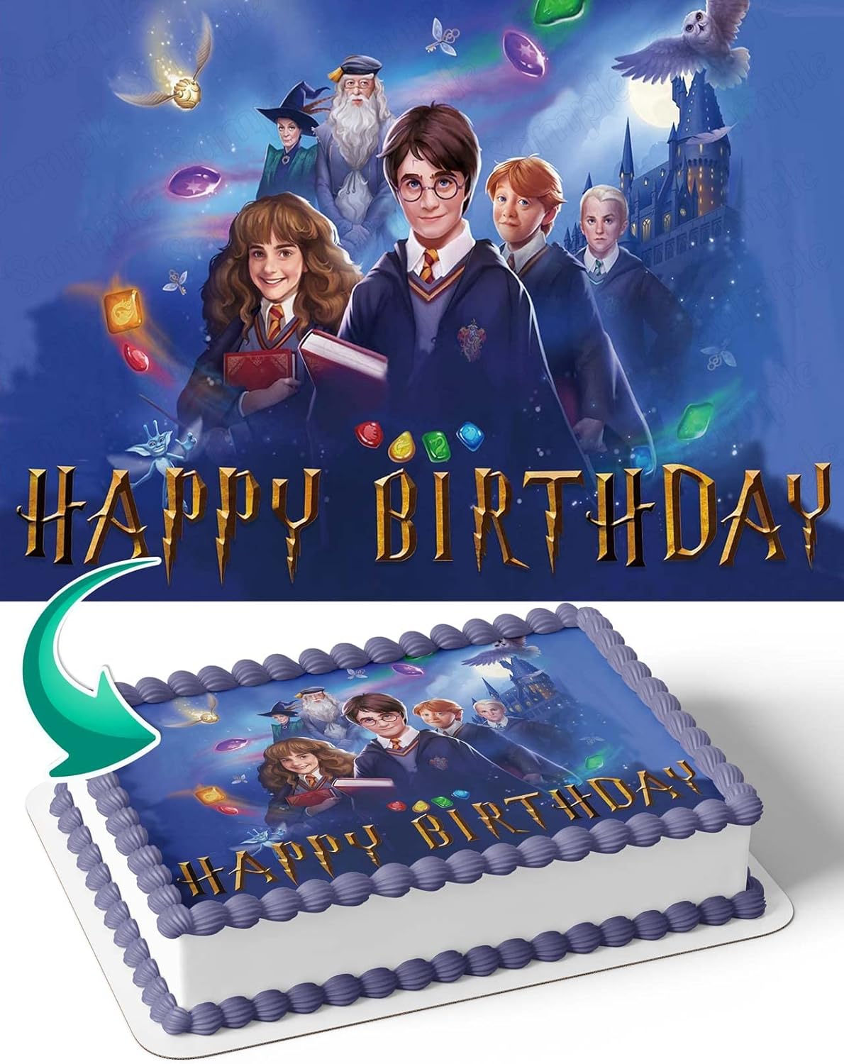 CAKECERY Wizards HRB Edible Cake Image Topper Birthday Cake Banner 1/4 Sheet