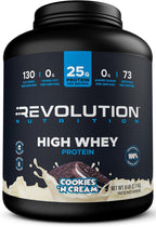 Revolution Nutrition, High Whey, Protein Powder 6LB, Whey Isolate, Gluten Free, Lean Muscle Mass for Men & Women, 25g of Protein Per Scoop, 2.7kg, 73 Servings (Cookies & Cream, 6 Pound)